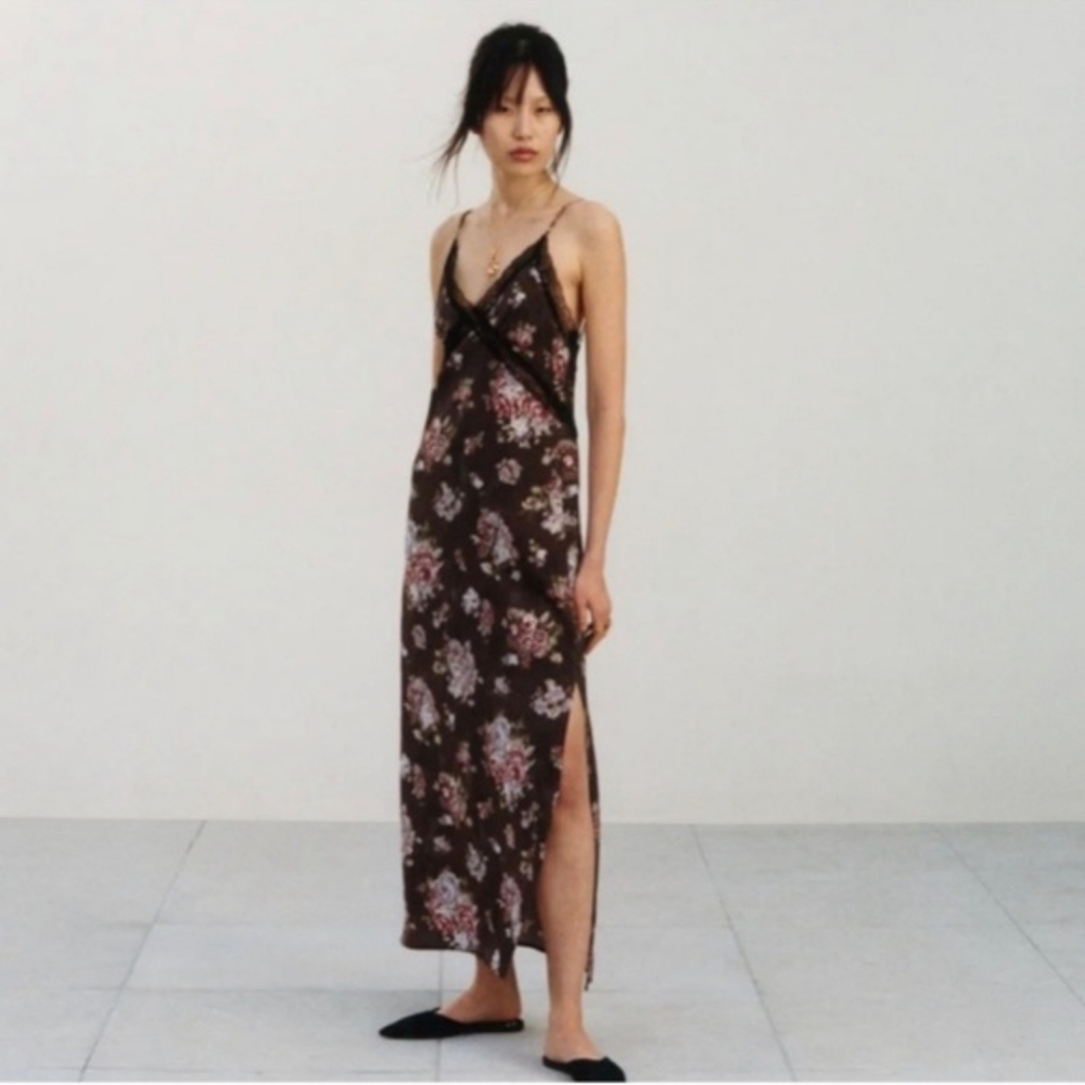 H&M Floral Maxi Dress with Black Lace
